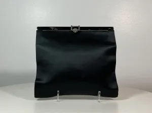A LA REINE DES FÉES Black Satin Clutch with Rhinestone Clasp