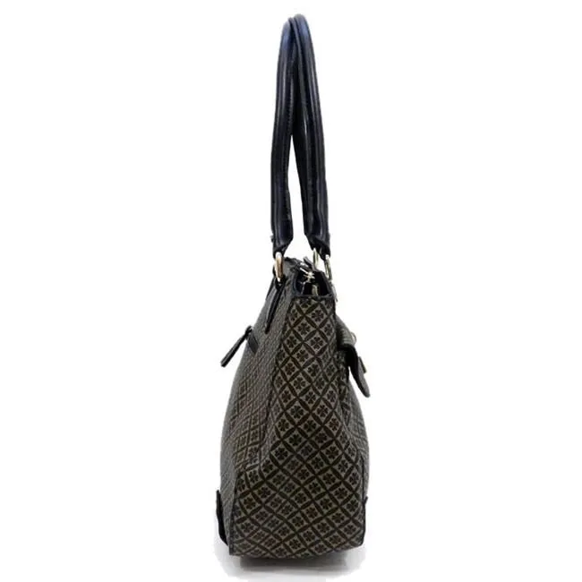 ALBA polka signature print satchel Bag Purse Black Golden lock embossed FM241