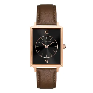 Alfred Sung Horizon Sunray Black Dial Brown Leather Strap Ladies watch