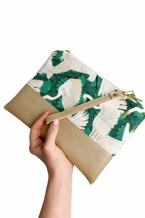 Art Deco Great Egret Convertible Crossbody Wristlet  XL