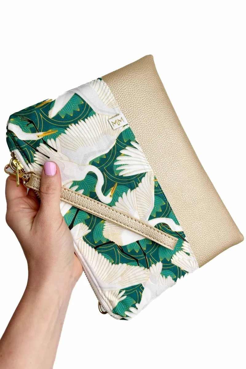 Art Deco Great Egret Convertible Crossbody Wristlet  XL