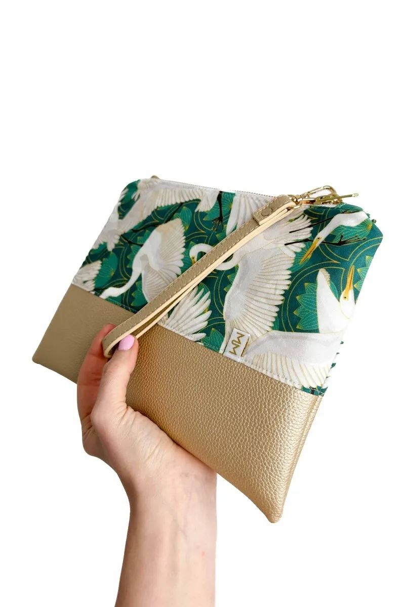 Art Deco Great Egret Convertible Crossbody Wristlet  XL