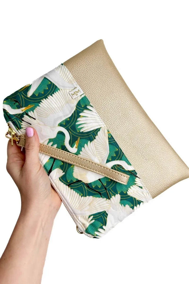 Art Deco Great Egret Convertible Crossbody Wristlet  XL