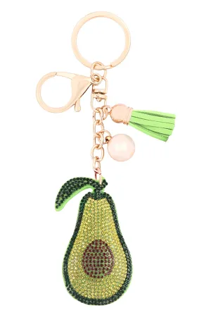 AVOCADO RHINESTONE TASSEL KEYCHAIN