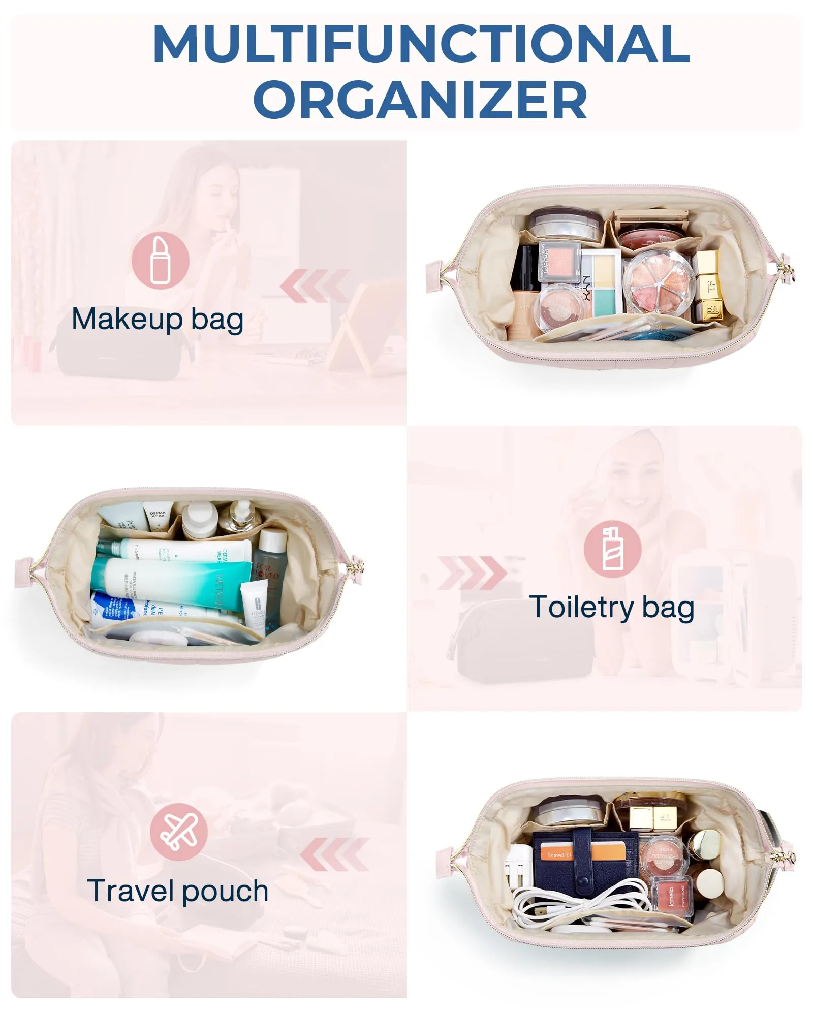 BAGSMART Wide-open Travel Toiletry Bag, Puffy Padded Make Up Bags, Makeup Organizer Case for Women