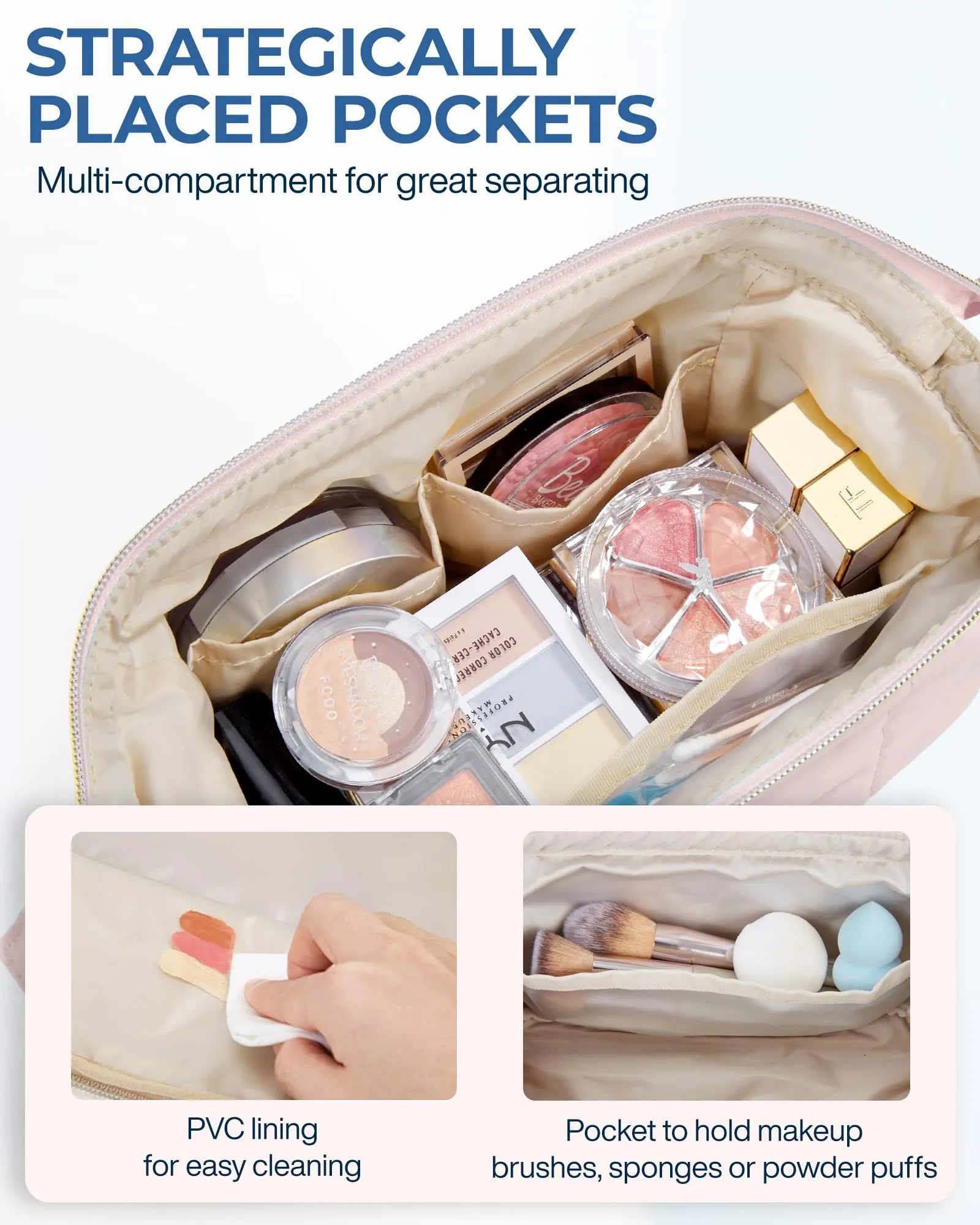 BAGSMART Wide-open Travel Toiletry Bag, Puffy Padded Make Up Bags, Makeup Organizer Case for Women