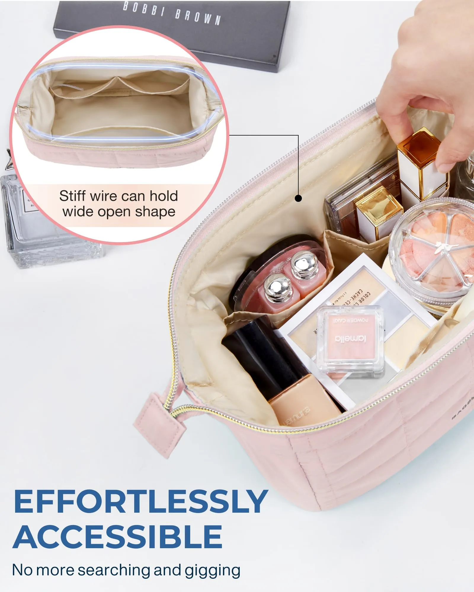BAGSMART Wide-open Travel Toiletry Bag, Puffy Padded Make Up Bags, Makeup Organizer Case for Women
