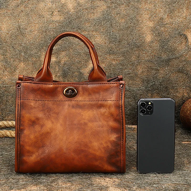 Best Brown Leather Womens Small Handbag Vintage Sqaure Crossbody Purse for Ladies