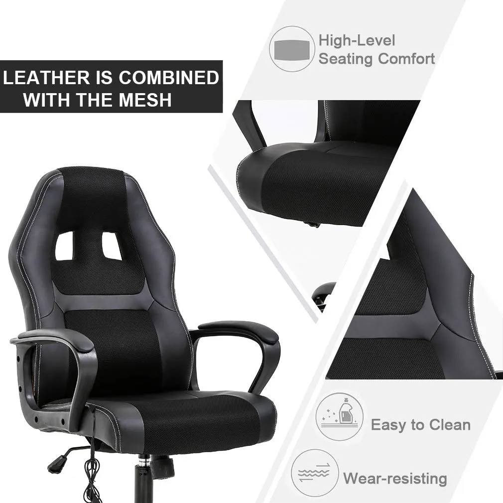 BestOffice PC Gaming Chair Massage Office Chair Ergonomic Desk Chair Adjustable PU Leather Racing Chair with Lumbar Support Headrest Armrest Task Rolling Swivel Computer Chair for Women Adults(Black) - display_model