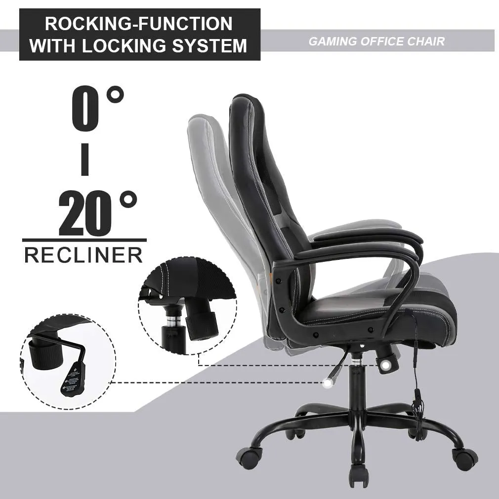 BestOffice PC Gaming Chair Massage Office Chair Ergonomic Desk Chair Adjustable PU Leather Racing Chair with Lumbar Support Headrest Armrest Task Rolling Swivel Computer Chair for Women Adults(Black) - display_model