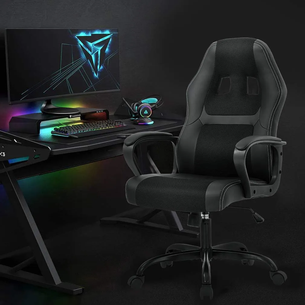 BestOffice PC Gaming Chair Massage Office Chair Ergonomic Desk Chair Adjustable PU Leather Racing Chair with Lumbar Support Headrest Armrest Task Rolling Swivel Computer Chair for Women Adults(Black) - display_model