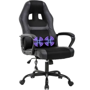 BestOffice PC Gaming Chair Massage Office Chair Ergonomic Desk Chair Adjustable PU Leather Racing Chair with Lumbar Support Headrest Armrest Task Rolling Swivel Computer Chair for Women Adults(Black) - display_model