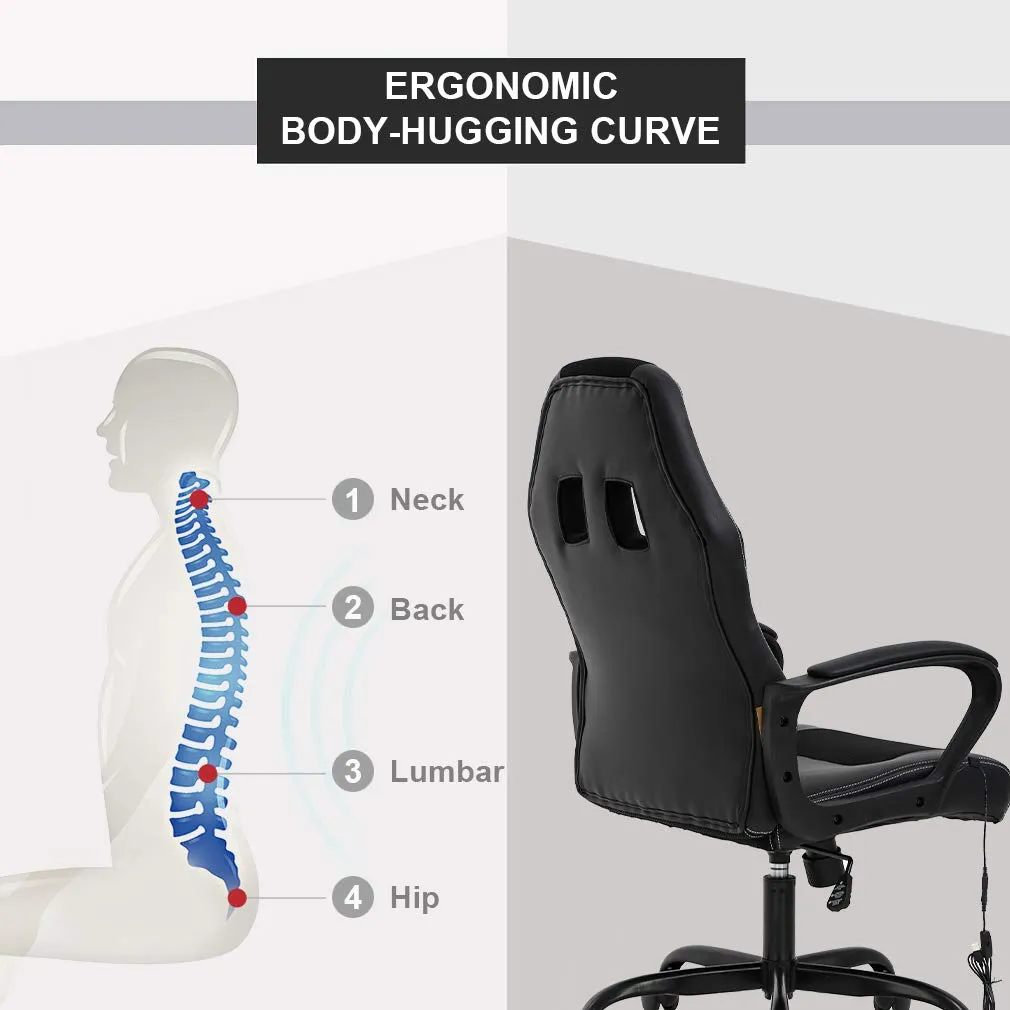 BestOffice PC Gaming Chair Massage Office Chair Ergonomic Desk Chair Adjustable PU Leather Racing Chair with Lumbar Support Headrest Armrest Task Rolling Swivel Computer Chair for Women Adults(Black) - display_model