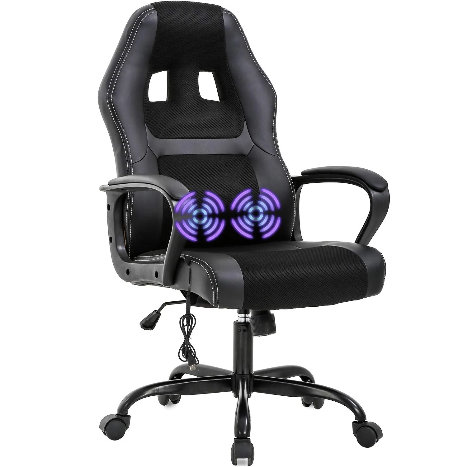 BestOffice PC Gaming Chair Massage Office Chair Ergonomic Desk Chair Adjustable PU Leather Racing Chair with Lumbar Support Headrest Armrest Task Rolling Swivel Computer Chair for Women Adults(Black) - display_model
