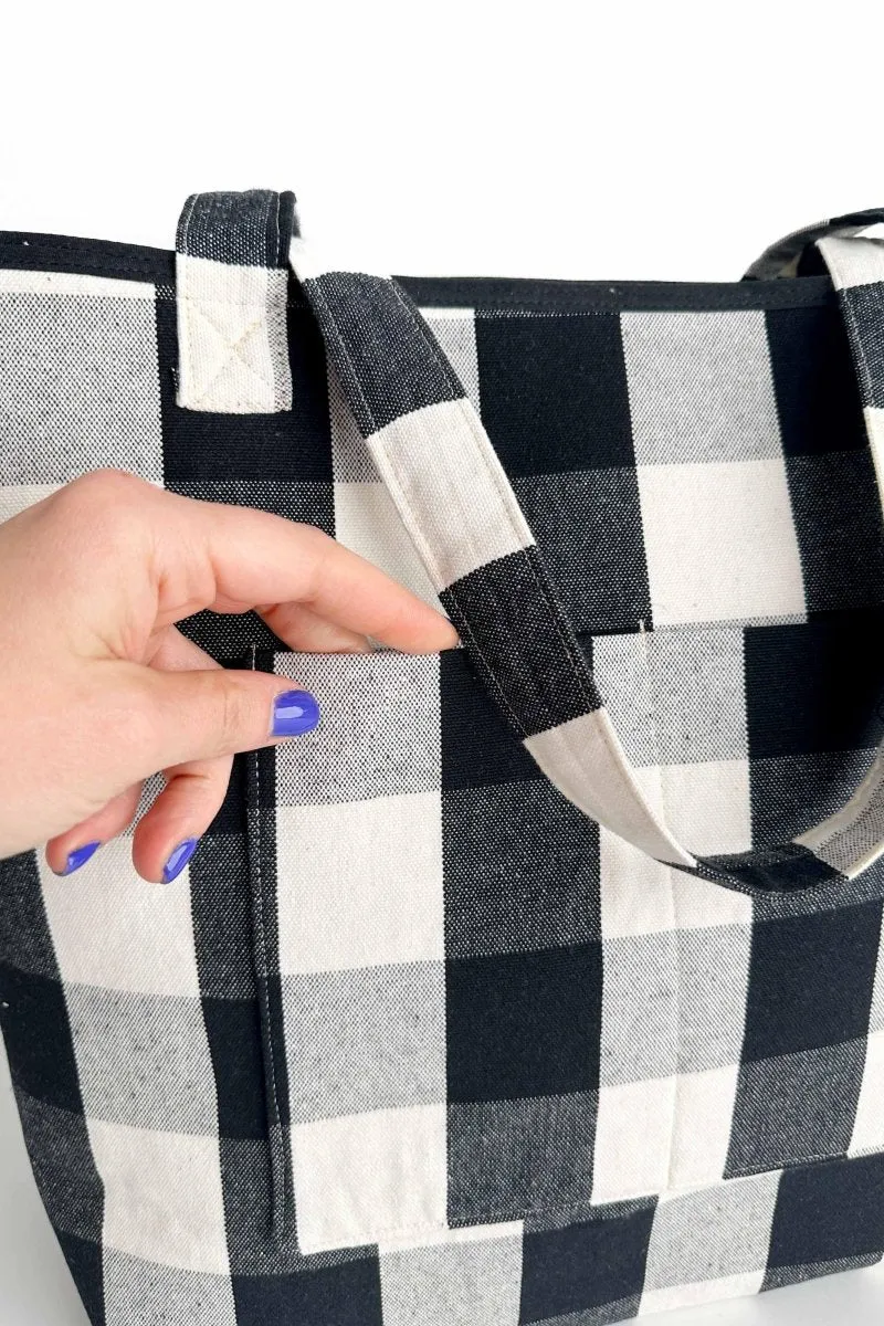 Black Plaid Everyday Leak-Proof Tote Bag