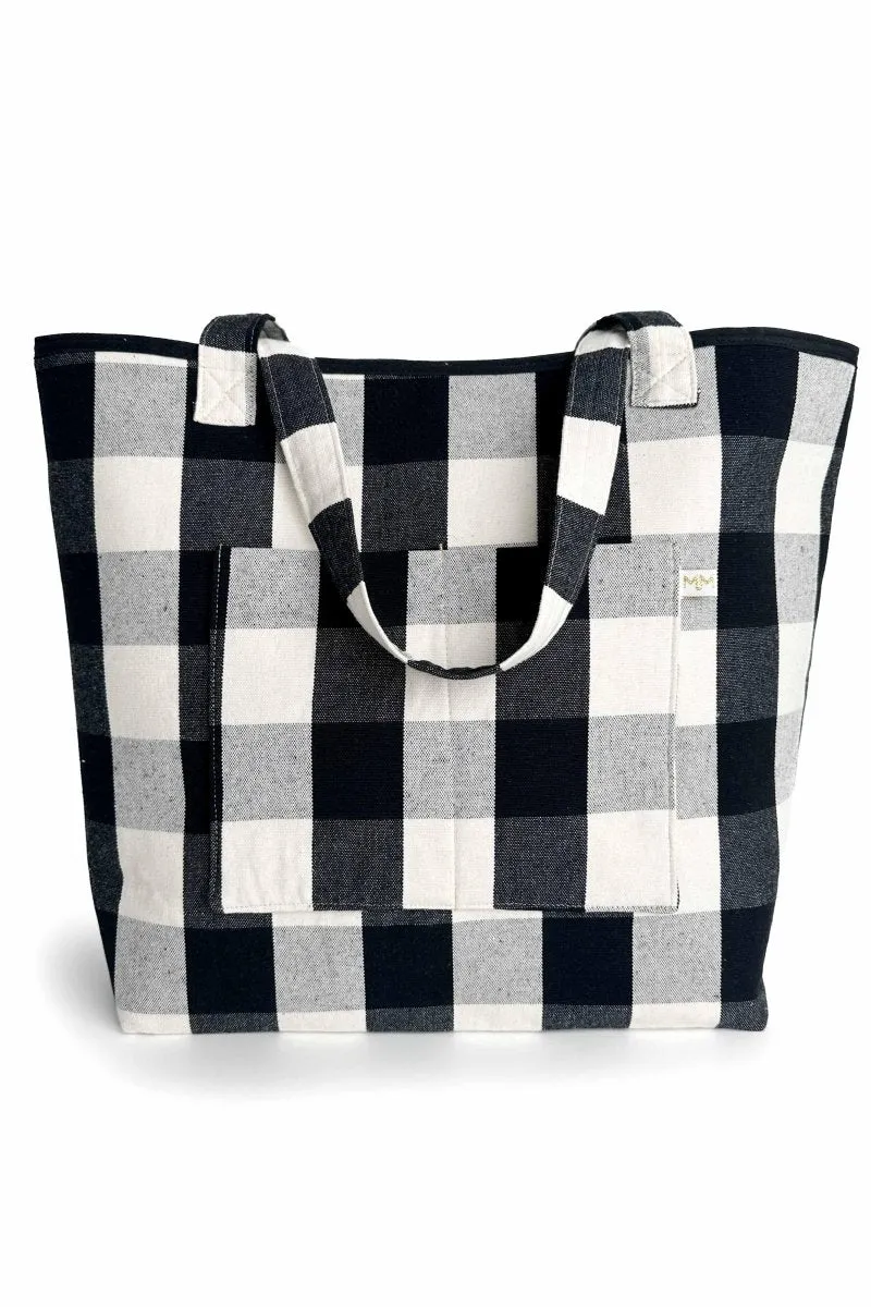 Black Plaid Everyday Leak-Proof Tote Bag