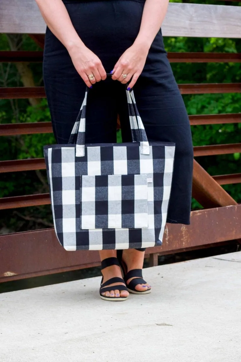 Black Plaid Everyday Leak-Proof Tote Bag