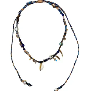 Blue Dream Sapphire Cowrie Leather Rockstar Necklace