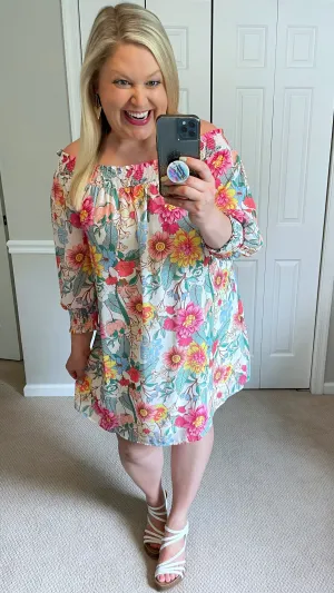 Boho Floral Dress in Ivory
