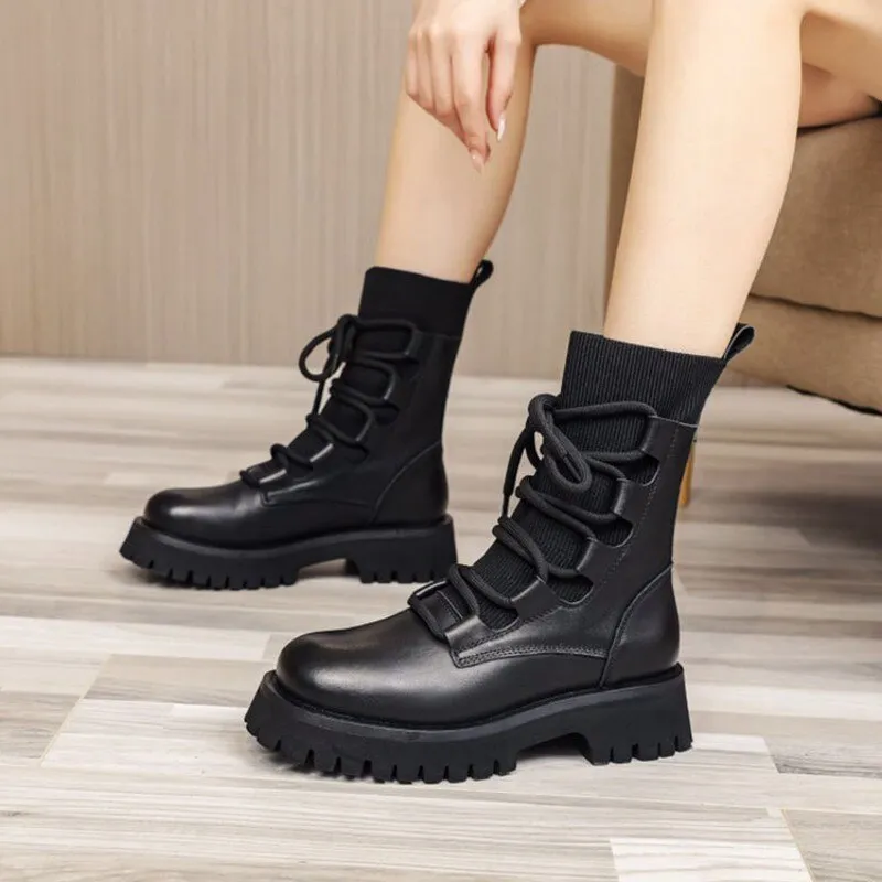 British Style Thick Bottom Elegant Solid Vintage Fashion Female Boots