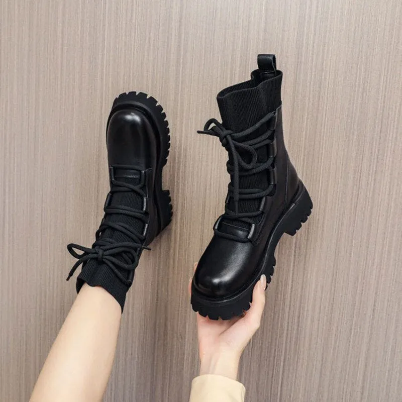 British Style Thick Bottom Elegant Solid Vintage Fashion Female Boots