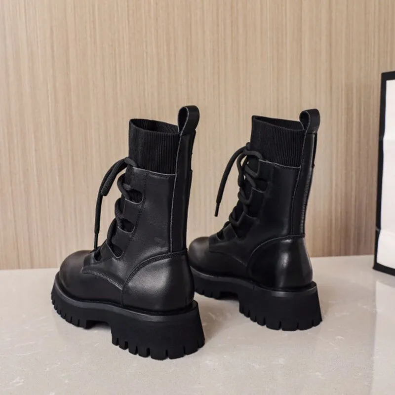 British Style Thick Bottom Elegant Solid Vintage Fashion Female Boots