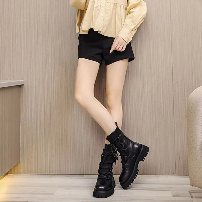 British Style Thick Bottom Elegant Solid Vintage Fashion Female Boots