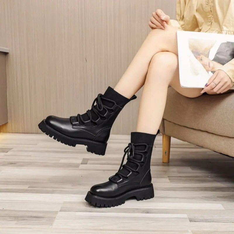 British Style Thick Bottom Elegant Solid Vintage Fashion Female Boots