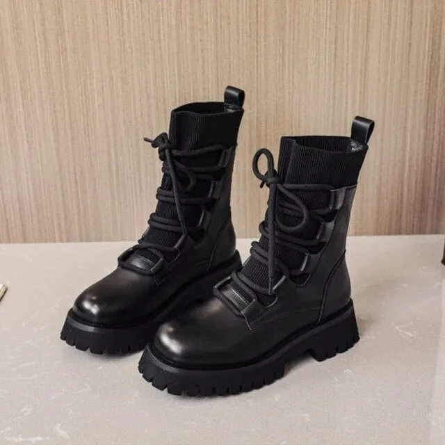 British Style Thick Bottom Elegant Solid Vintage Fashion Female Boots