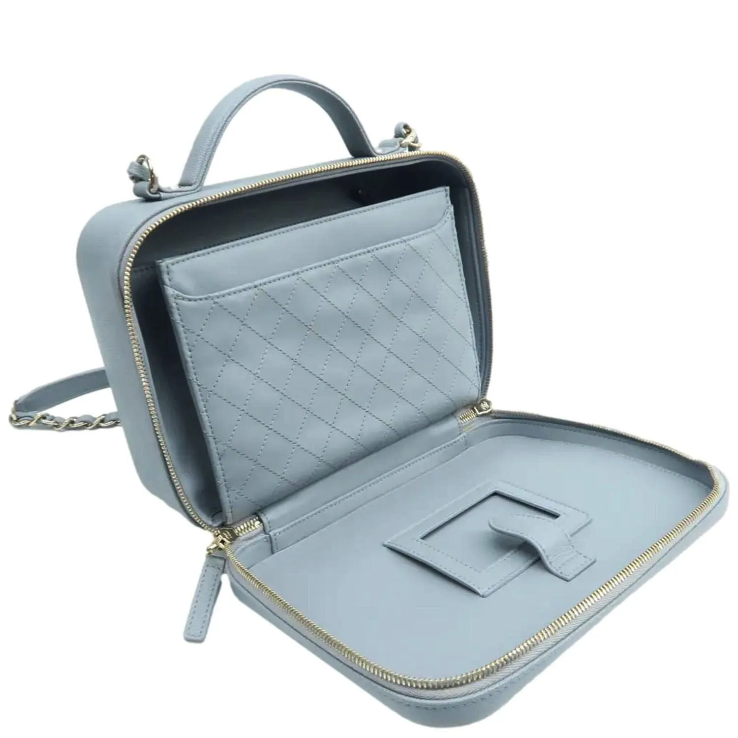 CHANEL Vanity Case Filigree CC Medium Caviar Quilted Shoulder Bag Grey