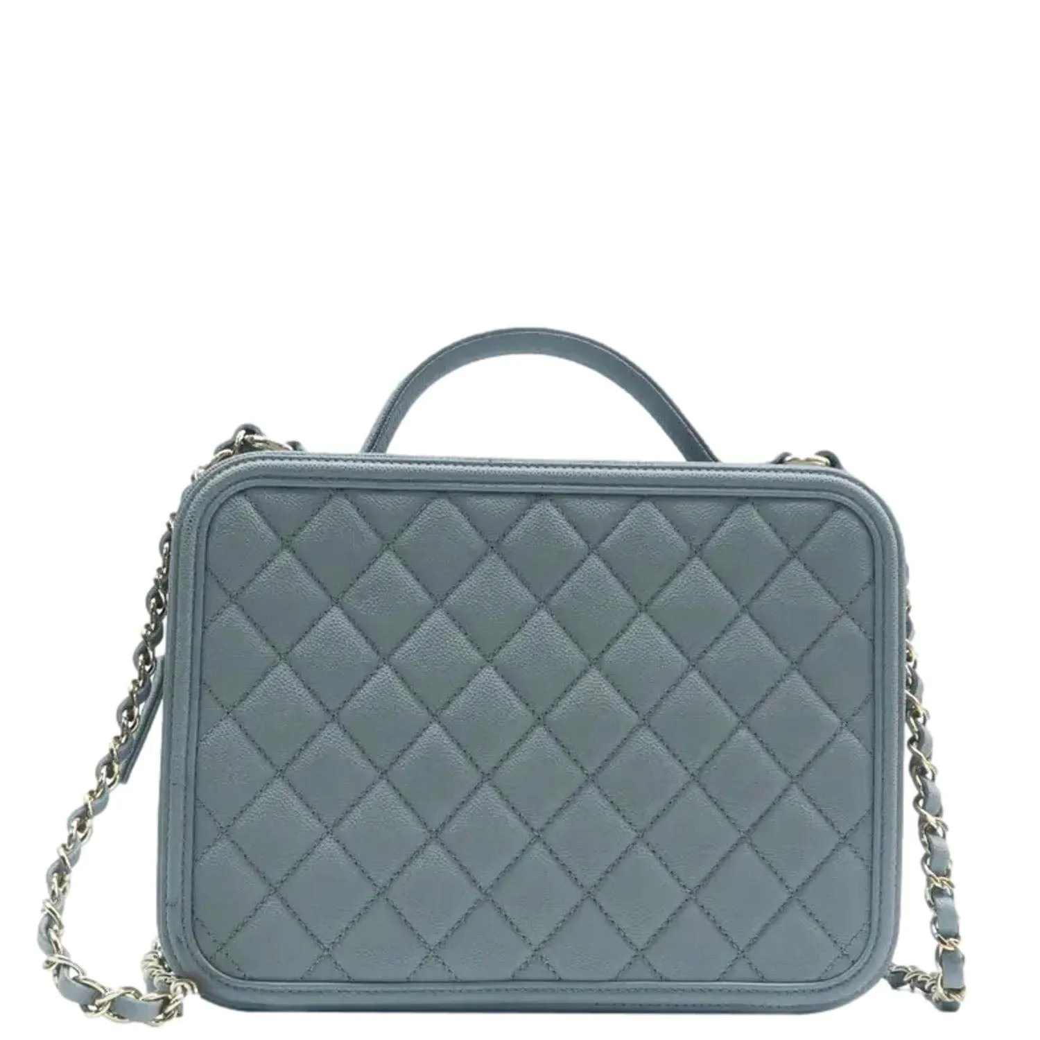 CHANEL Vanity Case Filigree CC Medium Caviar Quilted Shoulder Bag Grey