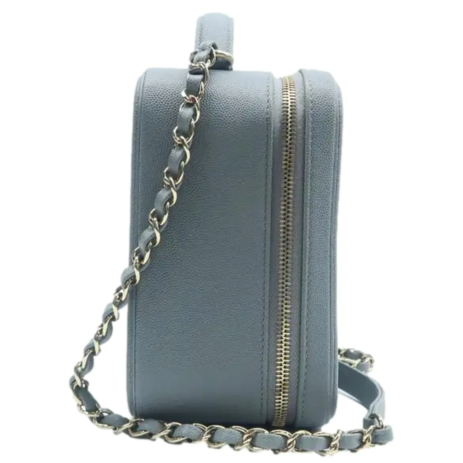 CHANEL Vanity Case Filigree CC Medium Caviar Quilted Shoulder Bag Grey