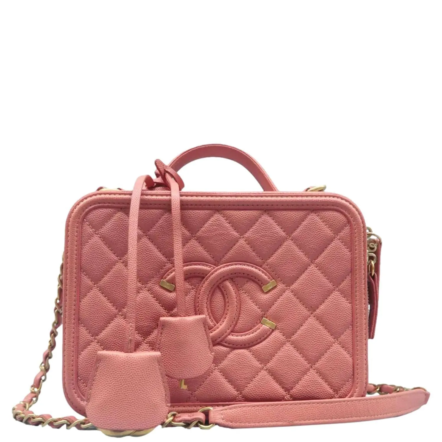 CHANEL Vanity Case Filigree CC Medium Caviar Quilted Shoulder Bag Pink