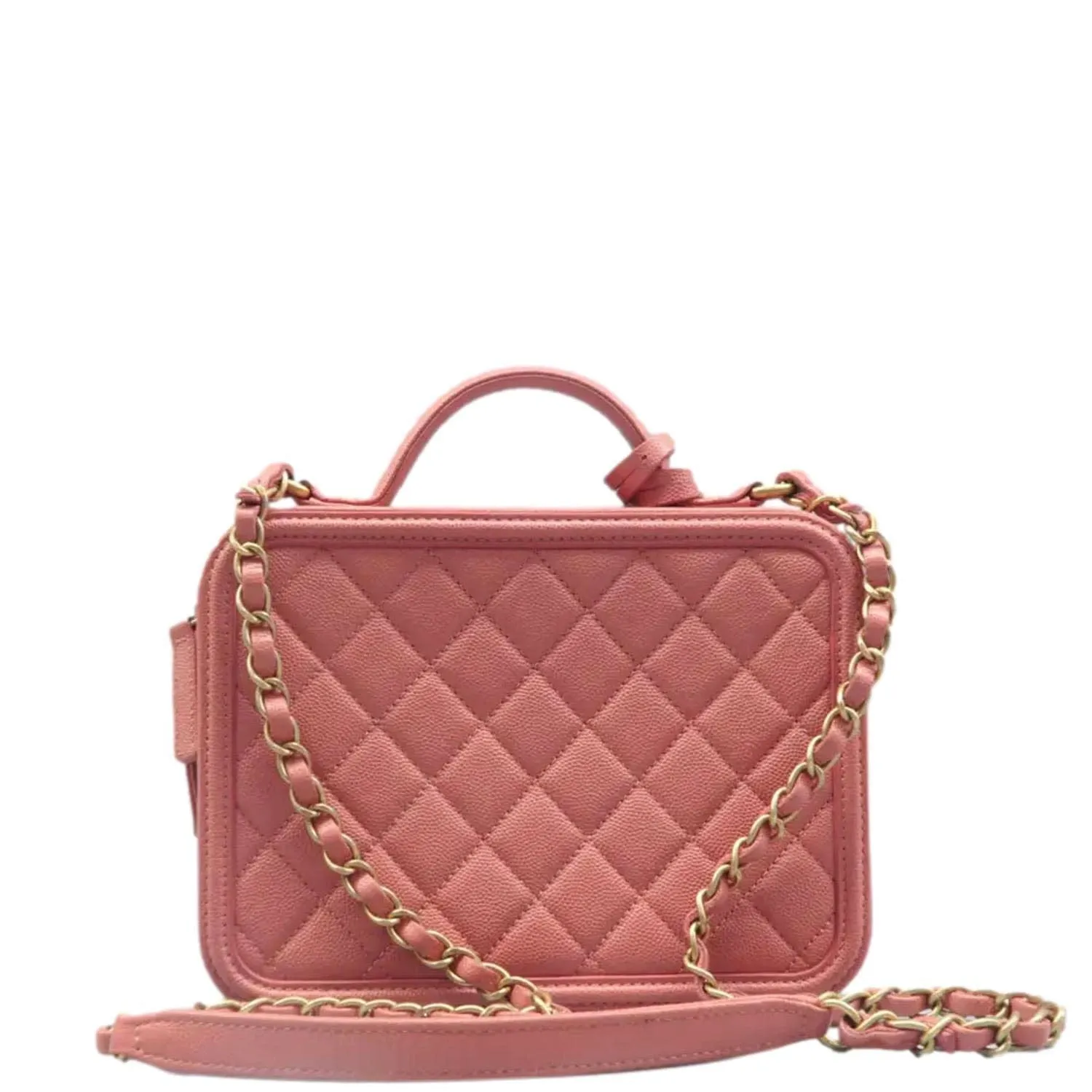 CHANEL Vanity Case Filigree CC Medium Caviar Quilted Shoulder Bag Pink