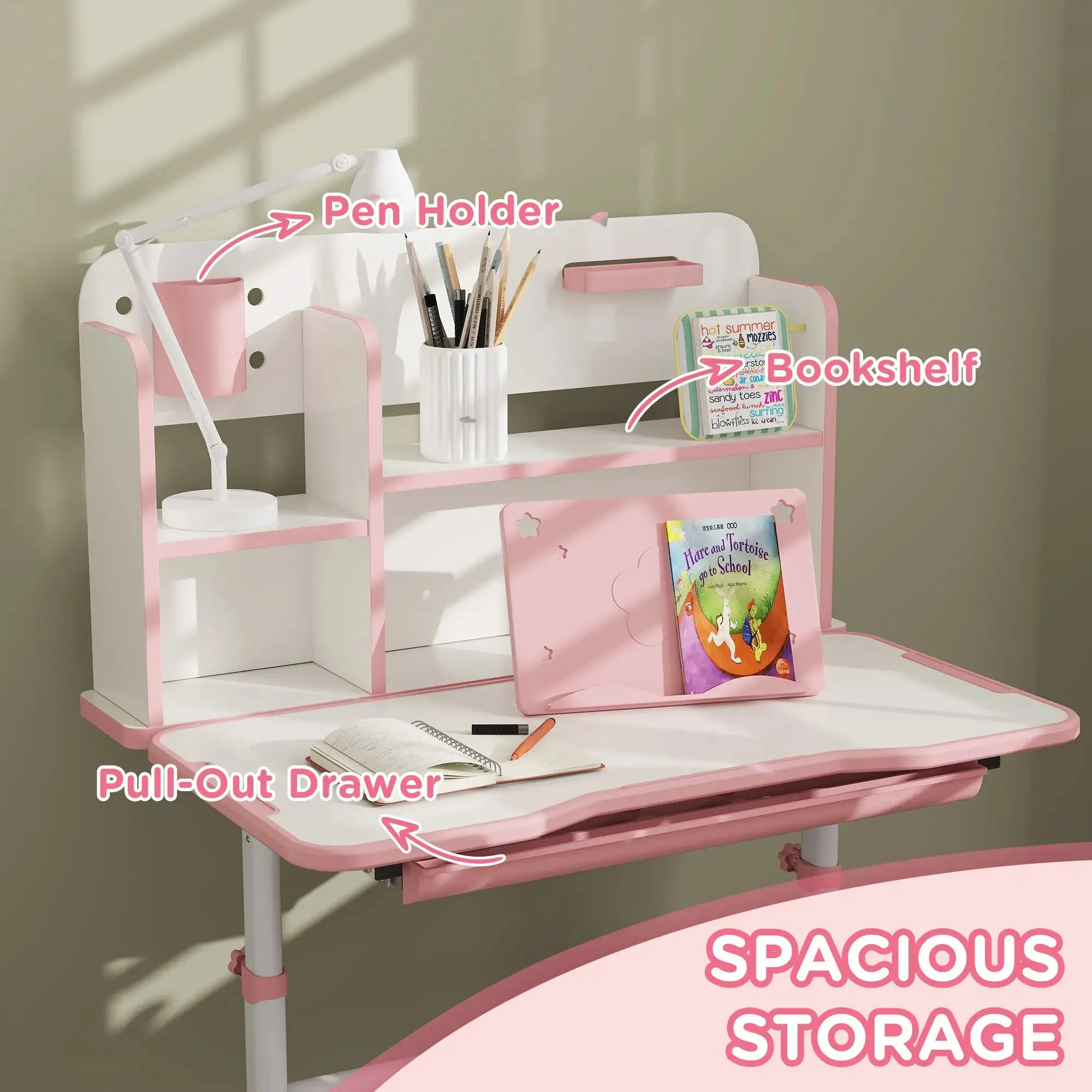 Children's Montessori Ergonomic Height Adjustable Tilting Study & Art Desk & Chair | Pink | 3-12 Years