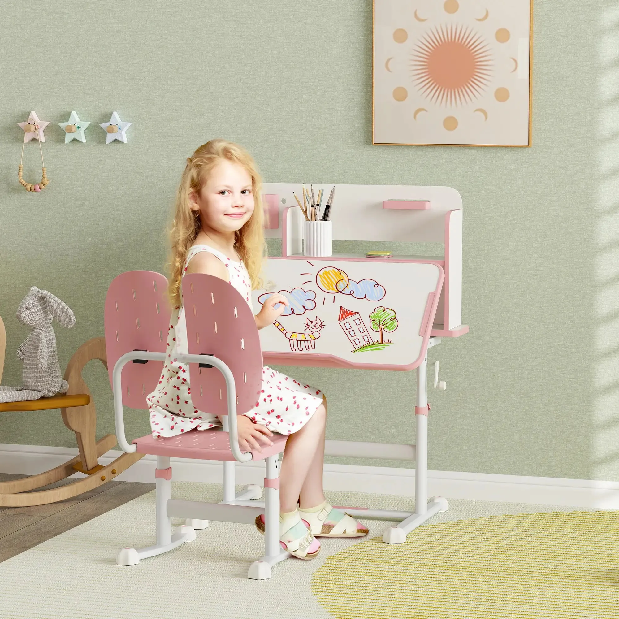 Children's Montessori Ergonomic Height Adjustable Tilting Study & Art Desk & Chair | Pink | 3-12 Years