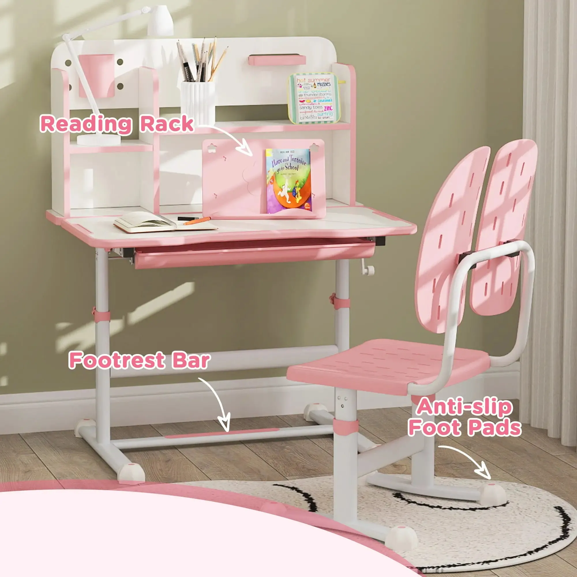 Children's Montessori Ergonomic Height Adjustable Tilting Study & Art Desk & Chair | Pink | 3-12 Years