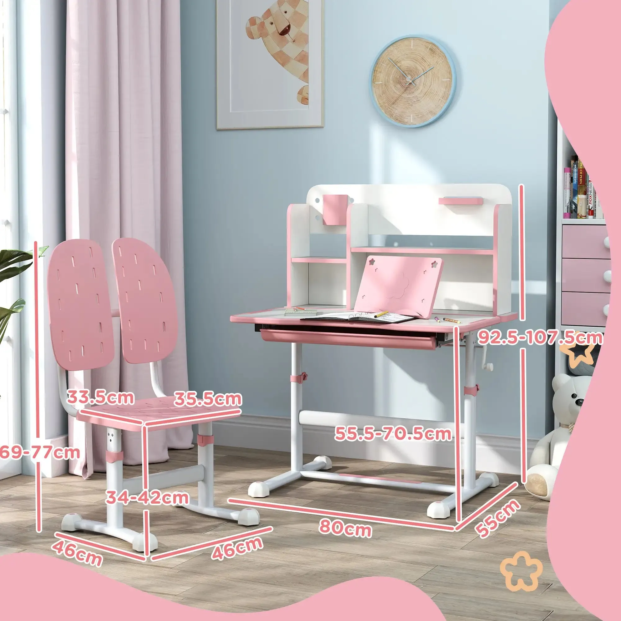 Children's Montessori Ergonomic Height Adjustable Tilting Study & Art Desk & Chair | Pink | 3-12 Years