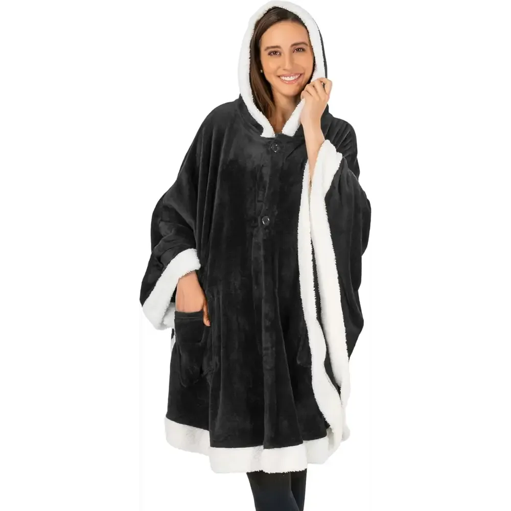 Cozy Plush Sherpa Fleece Wearable Blanket with Hood