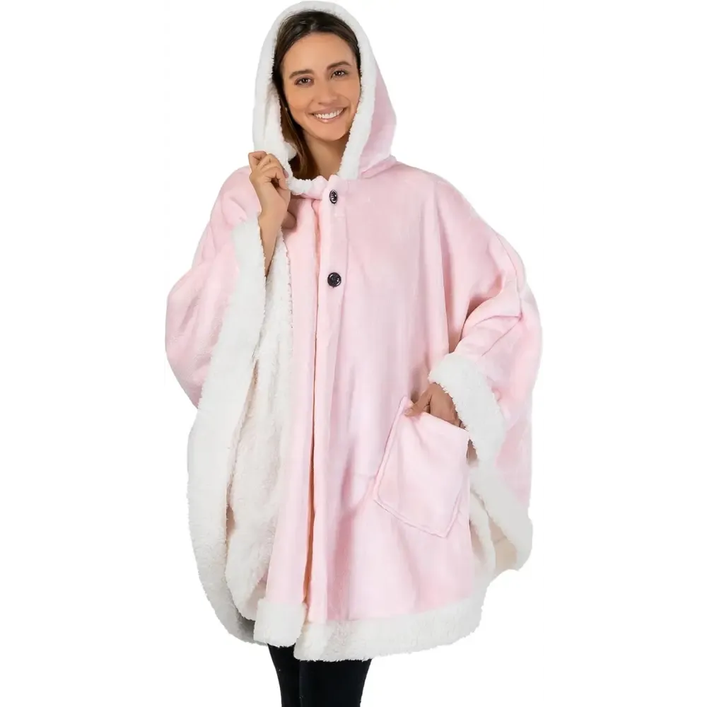 Cozy Plush Sherpa Fleece Wearable Blanket with Hood