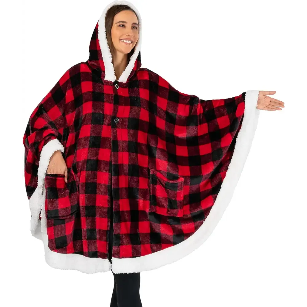 Cozy Plush Sherpa Fleece Wearable Blanket with Hood