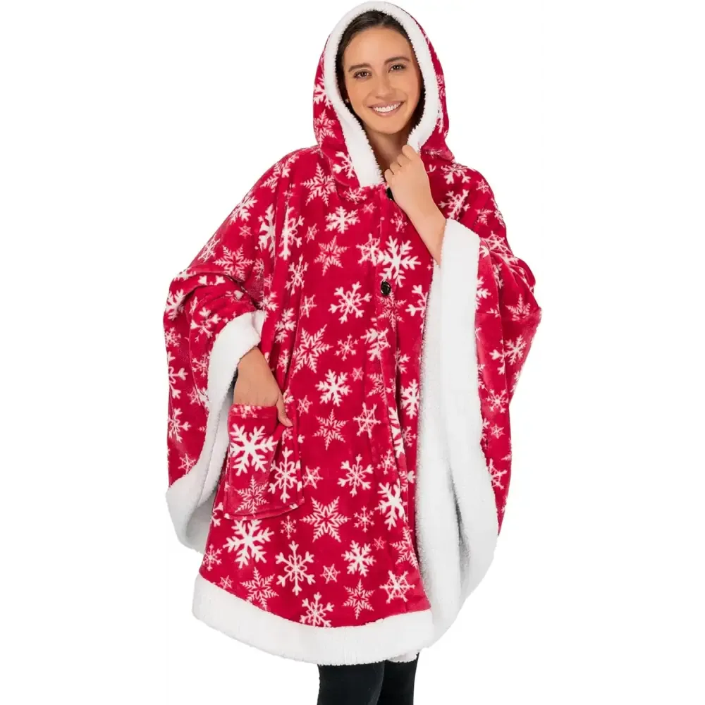 Cozy Plush Sherpa Fleece Wearable Blanket with Hood