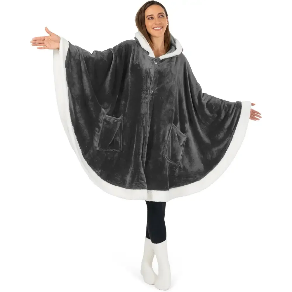 Cozy Plush Sherpa Fleece Wearable Blanket with Hood