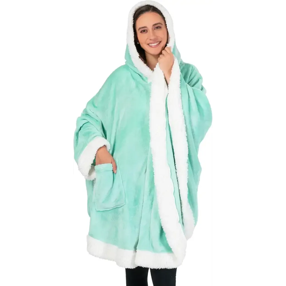 Cozy Plush Sherpa Fleece Wearable Blanket with Hood