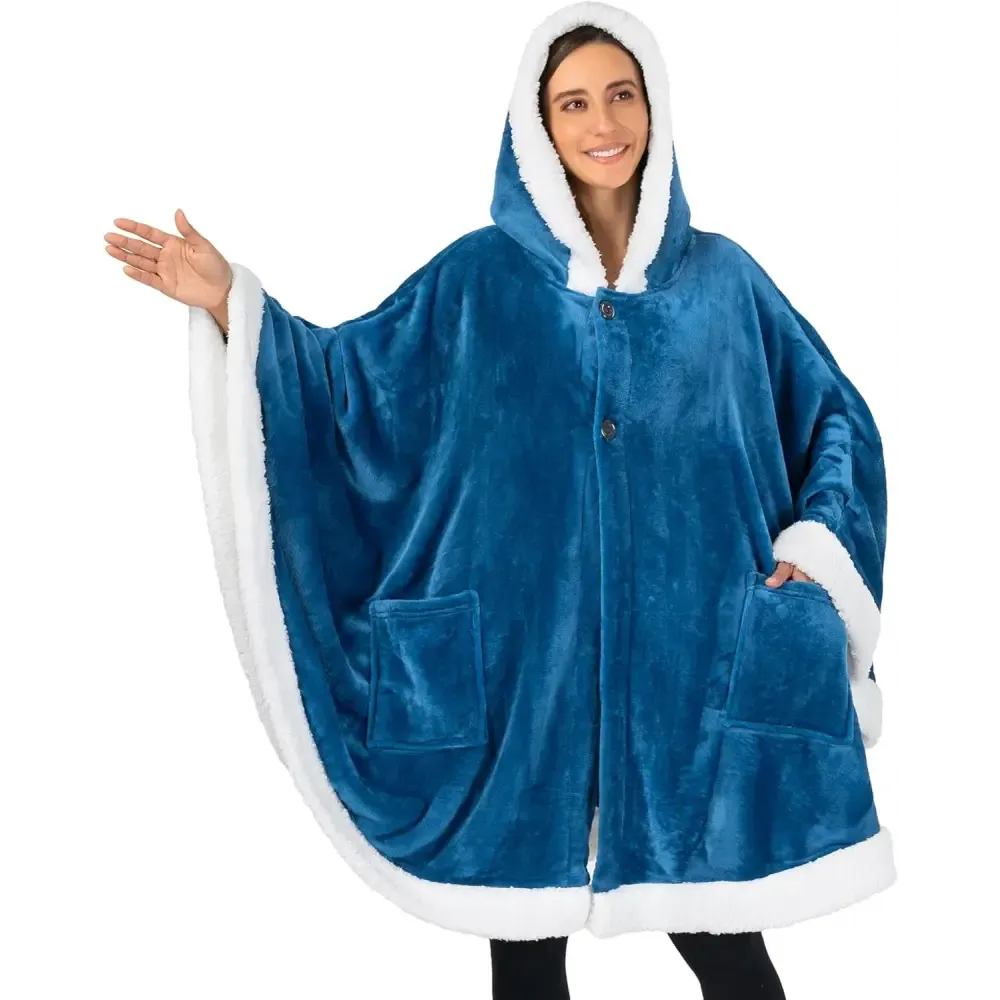 Cozy Plush Sherpa Fleece Wearable Blanket with Hood