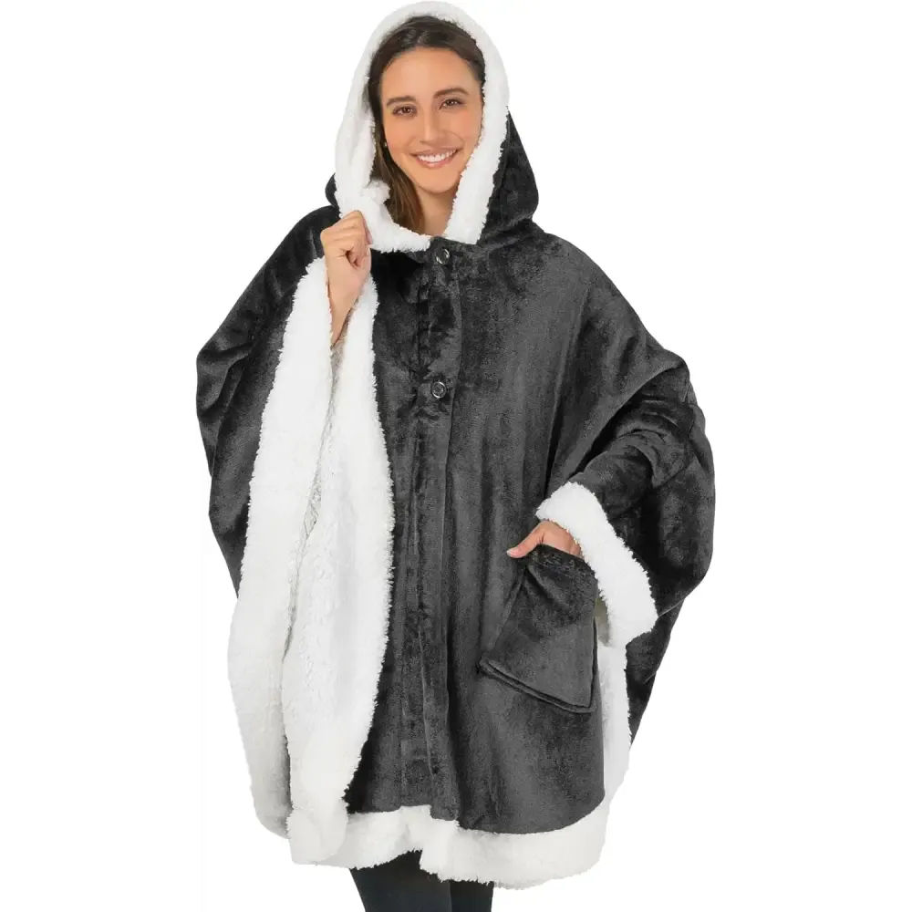 Cozy Plush Sherpa Fleece Wearable Blanket with Hood