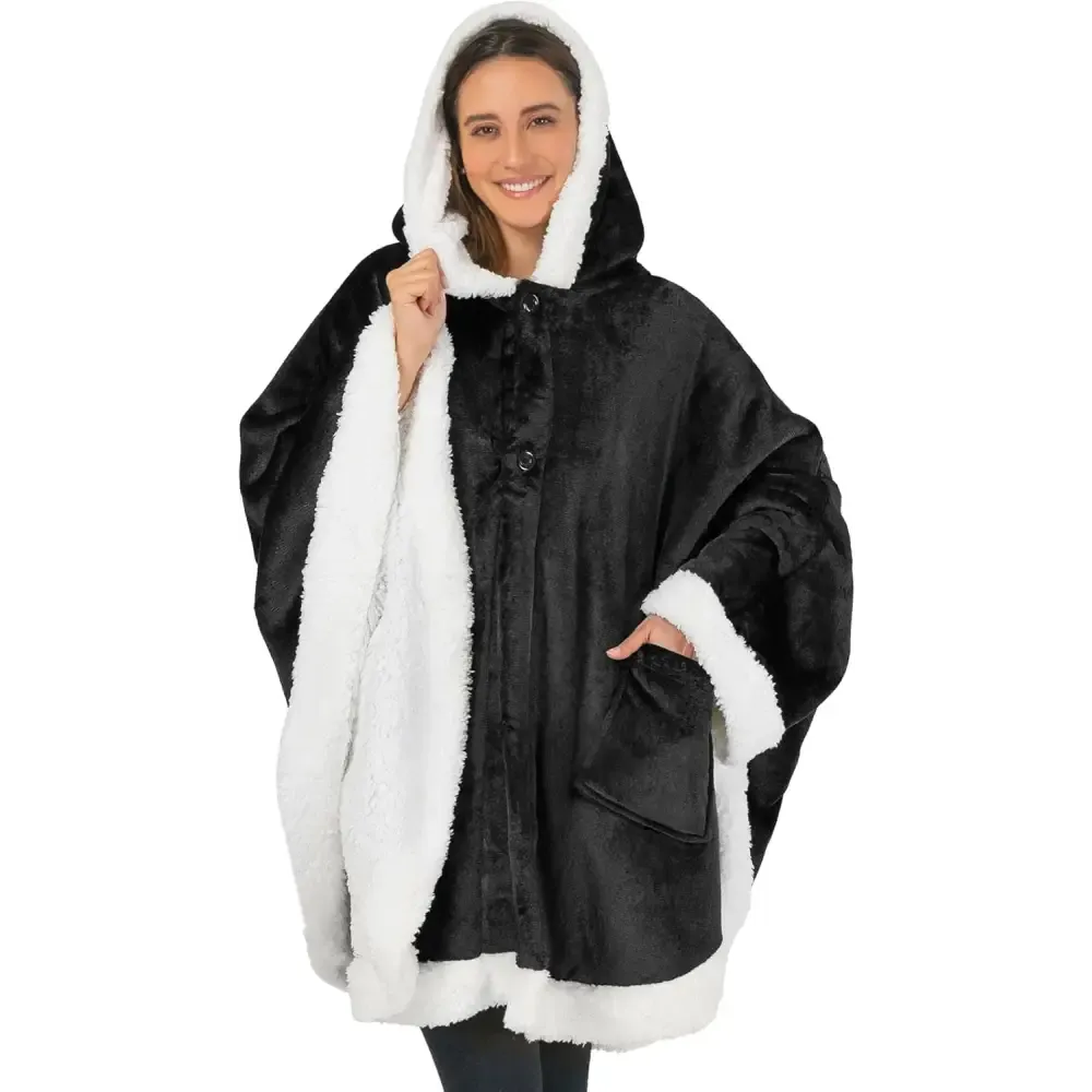 Cozy Plush Sherpa Fleece Wearable Blanket with Hood