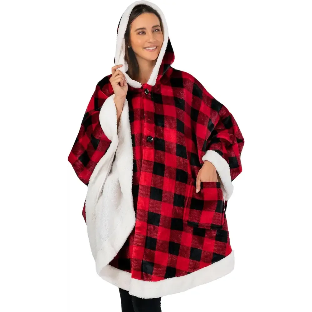 Cozy Plush Sherpa Fleece Wearable Blanket with Hood