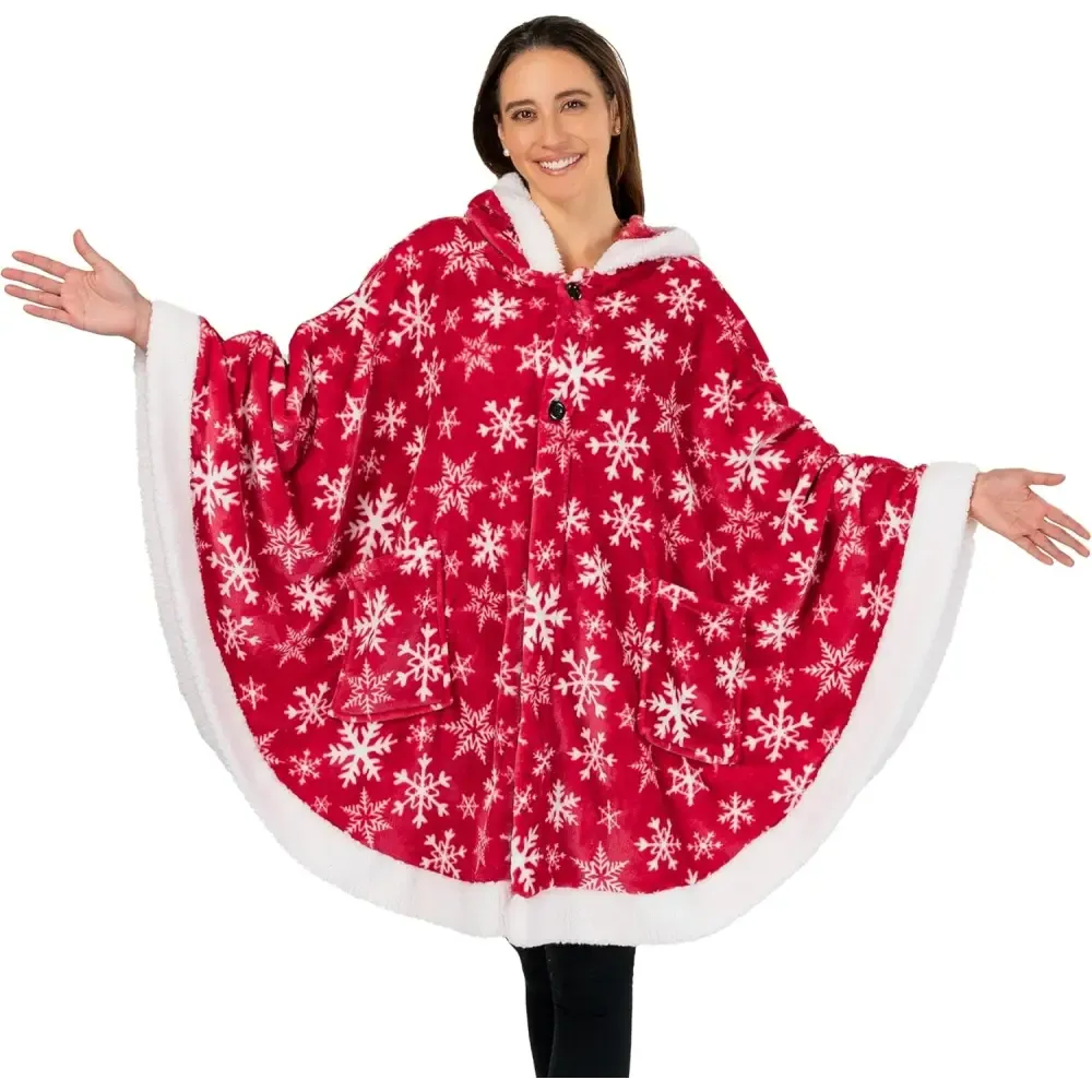 Cozy Plush Sherpa Fleece Wearable Blanket with Hood