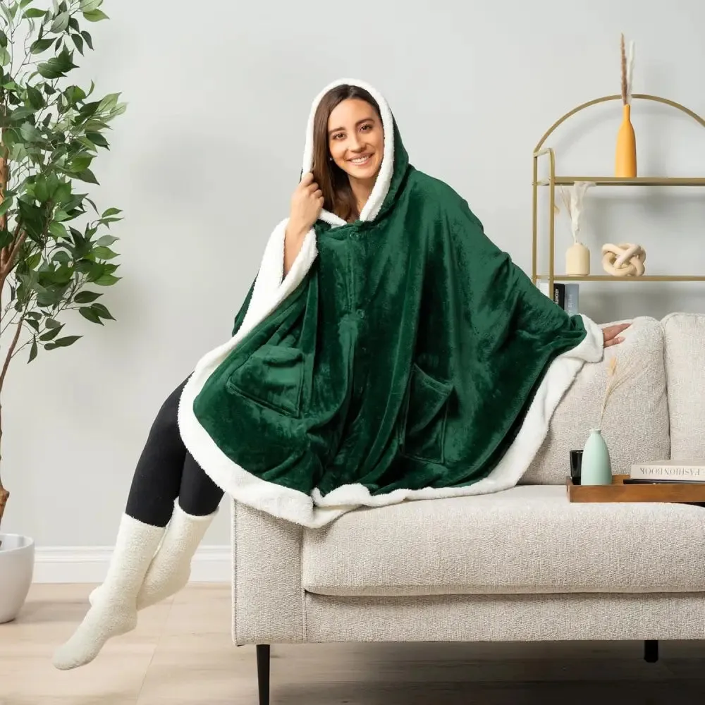 Cozy Plush Sherpa Fleece Wearable Blanket with Hood
